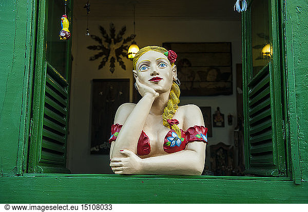Traditional puppet in a window in Sao Joao del Rei  Minas Gerais