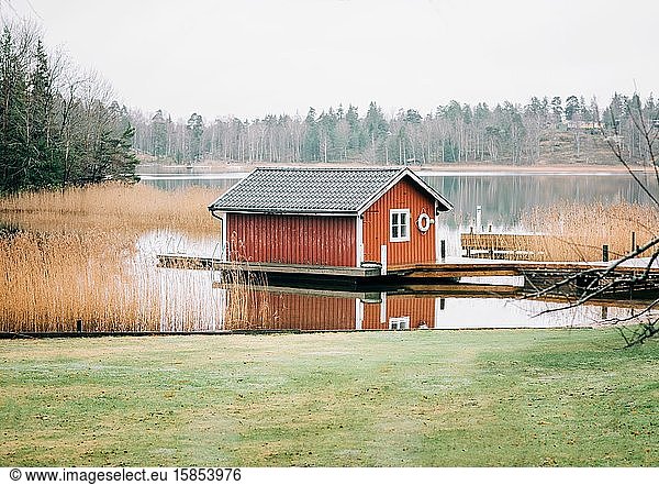Traditional Swedish hut on the Baltic Sea