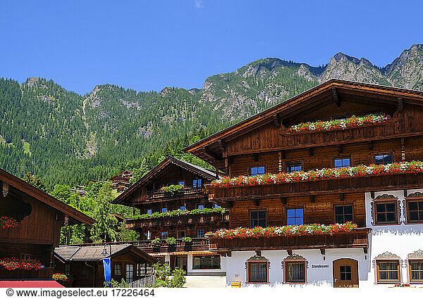 Traditional wooden houses in Alpbach  Tyrol  Austria
