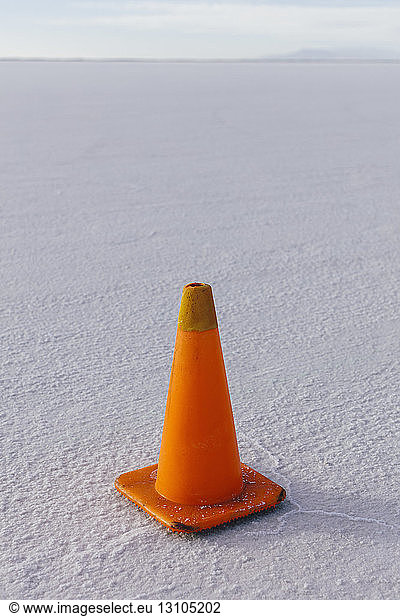 Traffic cone marking race course on Salt Flats