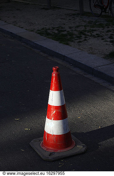 Traffic cone on street