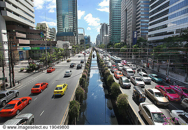 Traffic in Sathon district  Bangkok Thailand.