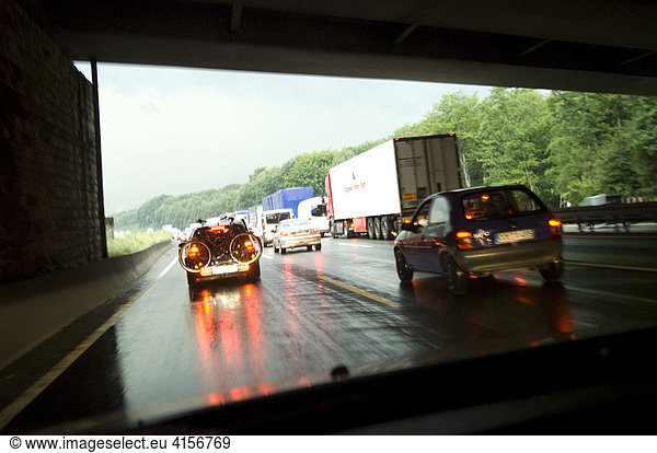 Traffic-jam,  storm on the autobahn