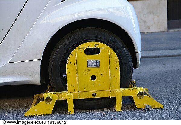 Traffic offences  wheel clamp  Rome  Italy  Europe