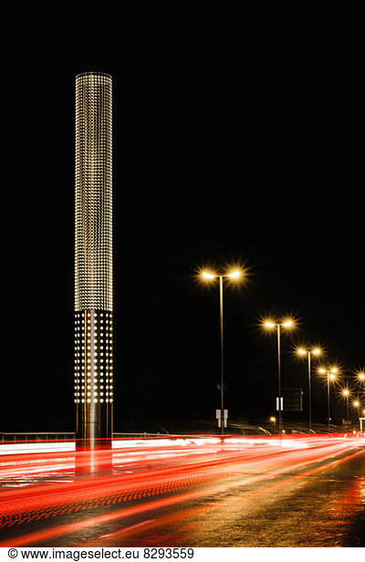 Traffic on bridge at night  Augsburg  Bavaria  Germany
