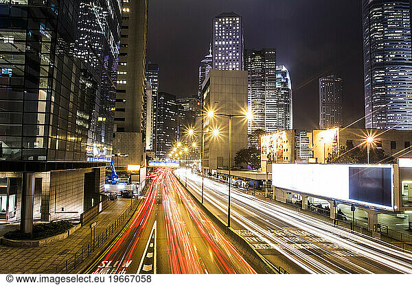 Traffic trails in a modern city.