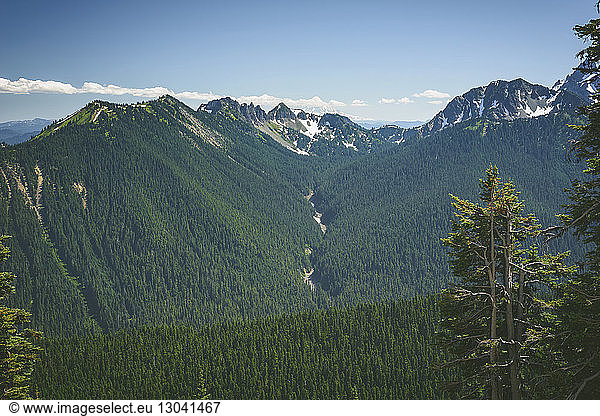 Tranquil view of mountain ranges against sky at Mount Rainer National Park