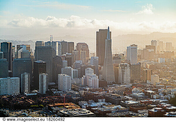 Transamerica Downtown San Francisco Skyline Day Time Aerial Photo