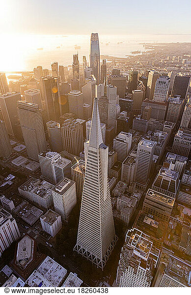 Transamerica Downtown San Francisco Skyline Sunrise Aerial Photo