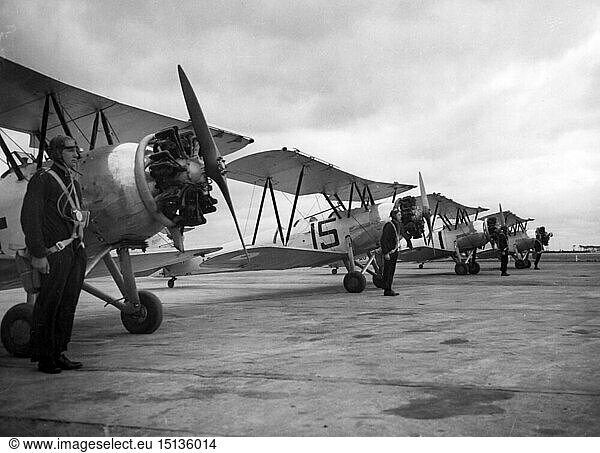 transport / transportation  aviation  military aircraft  training aircrafts Bristol Bulldog  No. 1 Flying Training School  Royal Australian Air Force  Point Cook Air Force Base   Victoria  1930s