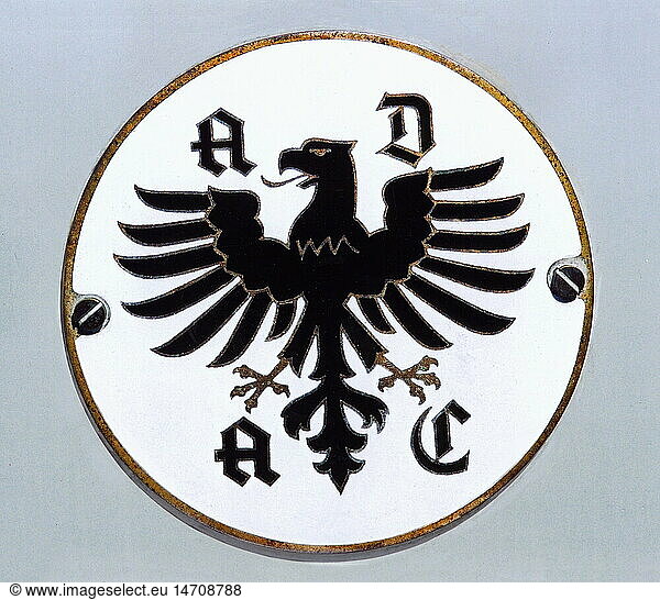 transport / transportation  car  ADAC badge at rear of a veteran car  Germany  20th century  historic  historical  heraldic animal  heraldic animals  emblem  emblems  eagle  eagles  automobile association  General German Automobile Association  Automobile Association  member  members  clipping  cut out  cut-out  cut-outs
