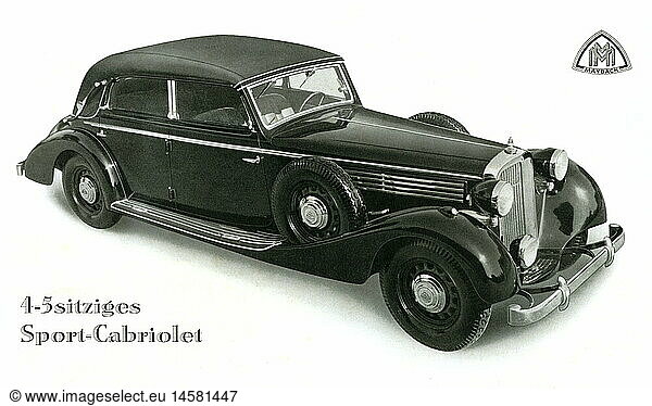 transport / transportation  car  vehicle variants  Maybach Cabriolet  Typ SW 38  made by Maybach-Motorenbau GmbH  Friedrichshafen am Bodensee  Germany  1938  1930s  30s  20th century  historic  historical  six-cylinder  convertible  cabriolet  convertibles  cabriolets  folding top  convertible top  folding tops  convertible tops  closed  luxurious car  luxury car  luxurious cars  luxury cars  automobile  automobiles  car  cars  black  clipping  cut out  cut-out  cut-outs