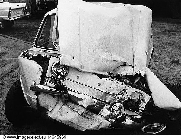 transport / transportation  cars  car crashes  heavily damaged Simca  Germany  circa 1960s