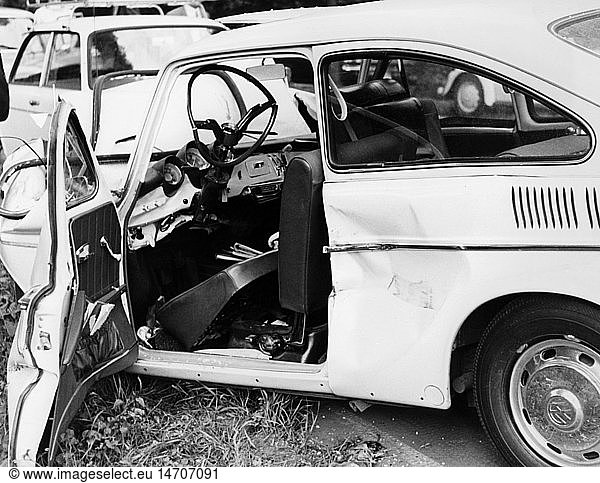 transport / transportation  cars  car crashes  heavily damaged Volkswagen  Germany  circa 1960s