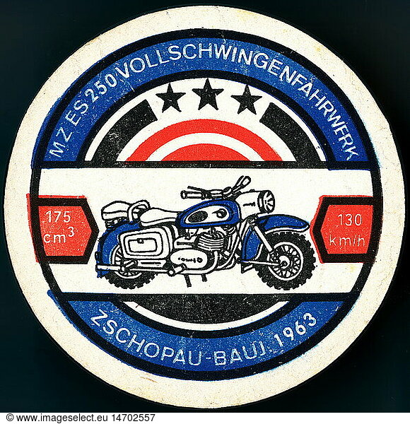 transport / transportation  motorcycle  MZ ES 250  year of construction:: 1963  producer: VEB  Motorradwerke Zschopau  beer mat  1960s