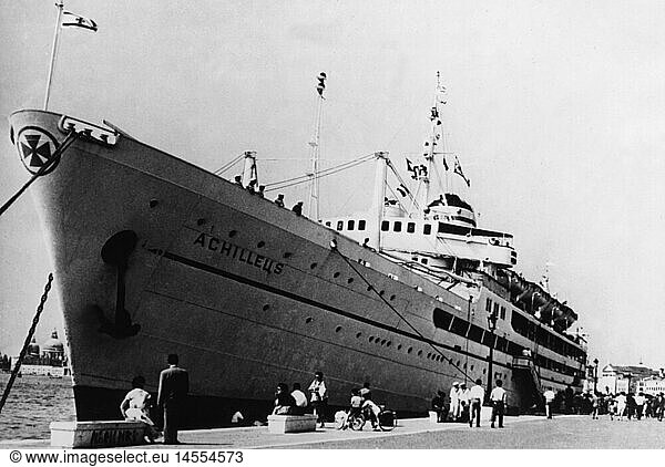 transport / transportation  navigation  passenger steamers  'Achilleus'  outside  Nomikos Lines  built by Ansaldo SpA  Leghorn  1953  Venice  30.8.1955