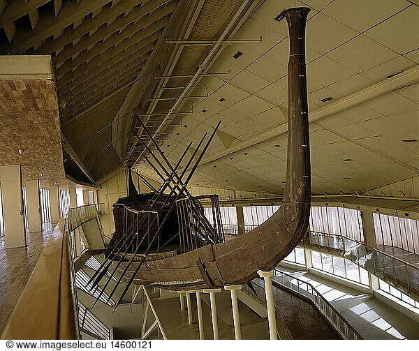 travel /geography  traffic / transport  navigation  ancient world  Egypt  royal barque of pharaoh Khufu for transferring his corpse to his last home  circa 2575 - 2465 BC  Solar Boat museum  Gizah  Giza  historic  historical  Africa  Old Kingdom  4th dynasty  26th / 25th century BC  barques  boats  ship  ships  ritual  burial  ancient world
