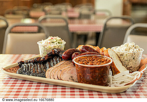 Tray Full of Barbecue and Sides