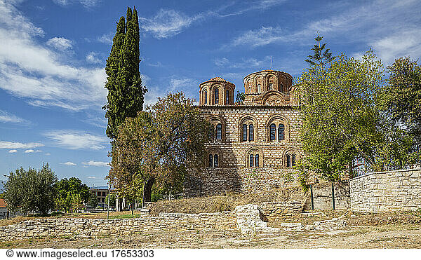 Trees by Church of the Parigoritissa on sunny day at Arta  Greece