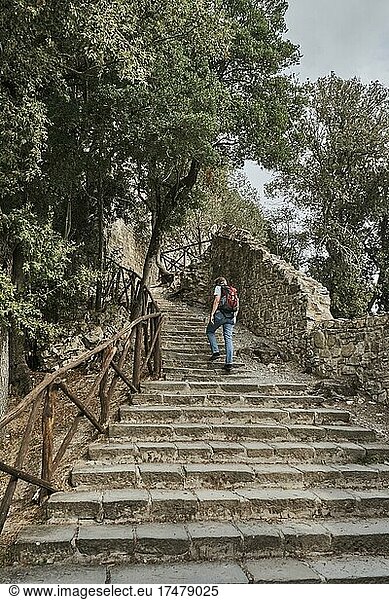 Treppe zu der Festung Rocca del Leone  Altstadt  Castiglione del Lago  Umbrien  Italien  Europa