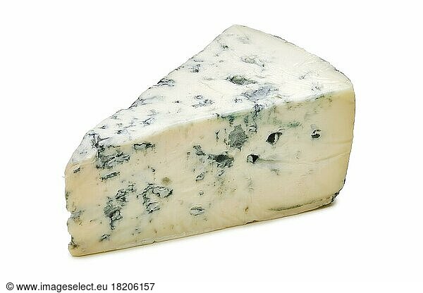 Triangular piece of gorgonzola cheese isolated on white background