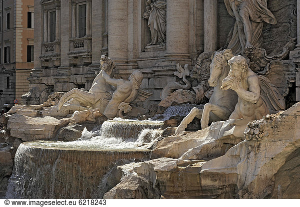 Tritonen mit geflügelten Pferden im Trevi-Brunnen  Fontana di Trevi  Rom  Latium  Italien  Europa