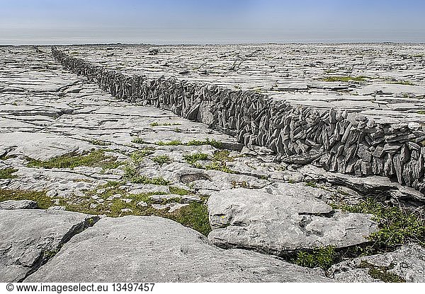 Trockenmauer aus Kalkstein Burren-Karst Landscape Ballyvaughan Grafschaft Clare Republik Irland