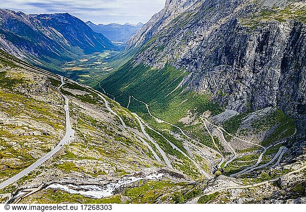 Trollstigen mountain road from the air  Norway  Europe