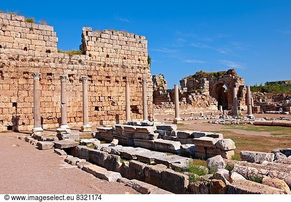 Truthuhn  baden  Ausgrabungsstätte  Süden  Perge  römisch  Türkei