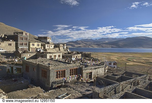 Tso Moriri Lake and Korzok village  Ladakh  India.