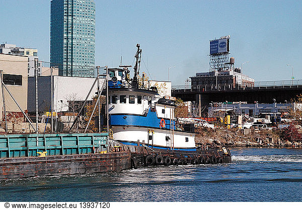 Tug Pushing Recycling Barge on Newtown Creek  NYC