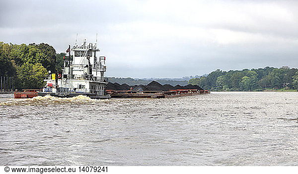 Tugboat Pushing Coal Barge