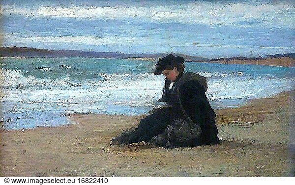 Tuke Henry Scott - am Strand von Bournemouth März 1882 - Britische Schule - 19. Jahrhundert.
