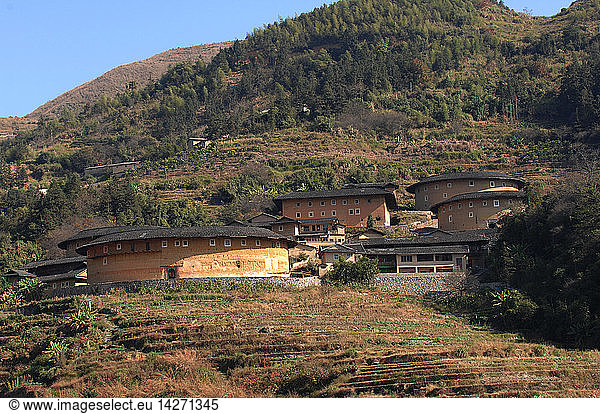 Tulou  Fujian earth houses or Fujian earthen structures from Hakka people. Tianluokeng village  Fujan  Cina.