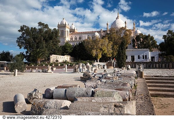 Tunisia  Tunis  Carthage  Byrsa Hill  L´ Acropolium  b 1884 and Roman-era sculpture park
