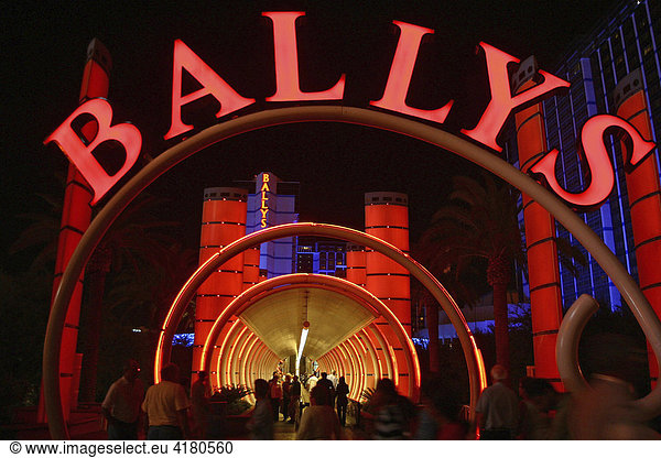 Tunnel to Ballys Hotel at Night Las Vegas Nevada United States of America USA