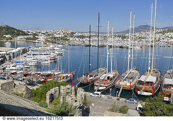 Turkey  Bodrum  View of Marina and Castle