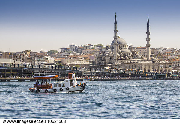 Turkey  Istanbul  tourist boat on Golden Horn with view to Rustem Pasha Mosque