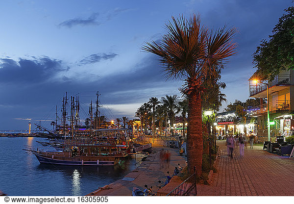 Turkey  Side  Harbor and promenade at dusk