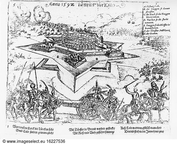 Turks Plunder Near Kalo 1592 / Etching