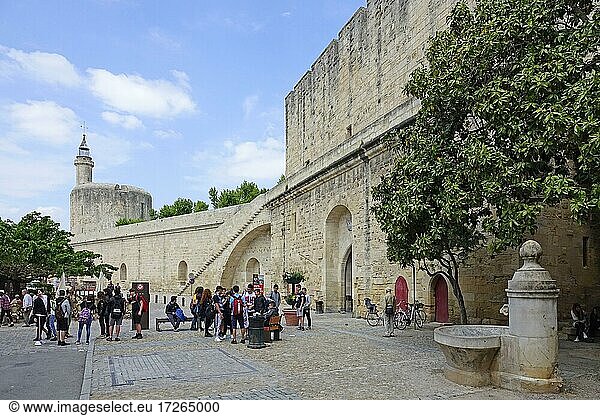 Turm Tour de Constance und Porte de la Gardette in der nördlichen Stadtmauer  mittelalterliche Stadt Aigues-Mortes  Camargue  Departement Gard  Region Occitanie  Mittelmeer  Frankreich  Europa