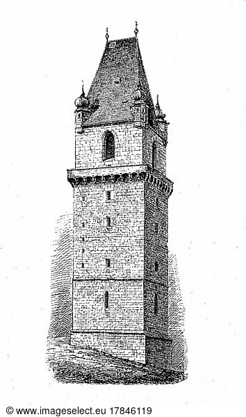 Turm von Bertholdsdorf in Niederösterreich  mittelalterliche Befestigungsanlage  digital restaurierte Reproduktion einer Originalvorlage aus dem 19. Jahrhundert  genaues Originaldatum nicht bekannt