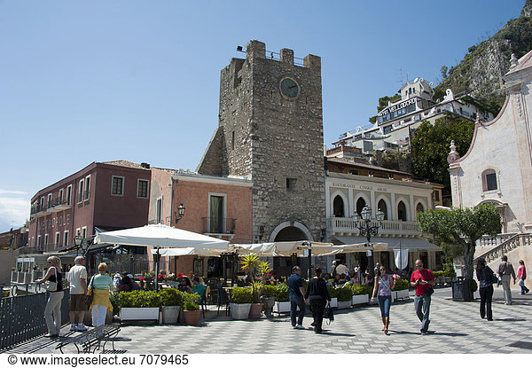 Turmuhr Europa Italien Sizilien Taormina