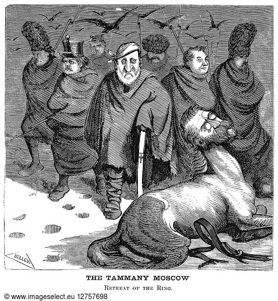 TWEED CARTOON  1871. 'The Tammany Moscow: Retreat of the Ring.' Cartoon on the downfall of William M. 'Boss' Tweed and his ring of corrupt politicians  1871.