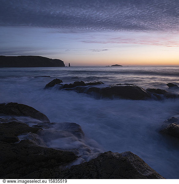 Twilight light over Isolated Sandwood bay beach  Sutherland  Scotland