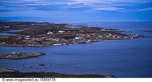 Twilight over small village of Red Bay in Labrador