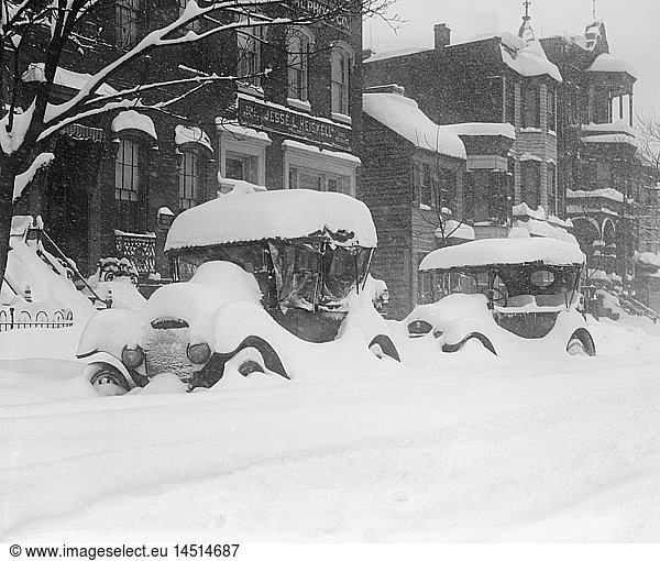 Two Automobiles Covered in Snow during Blizzard  Washington DC  USA  National Photo Company  January 1922