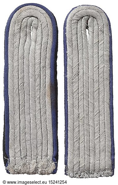 Two shoulder boards 'UntersturmfÃ¼hrer' of the medical unit Cornflower blue piping  sew-in type  unissued. Rare. historic  historical  20th century  1930s  1940s  Waffen-SS  armed division of the SS  armed service  armed services  NS  National Socialism  Nazism  Third Reich  German Reich  Germany  military  militaria  utensil  piece of equipment  utensils  object  objects  stills  clipping  clippings  cut out  cut-out  cut-outs  fascism  fascistic  National Socialist  Nazi  Nazi period