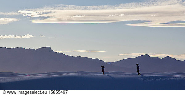 Two silhouettes standing on a sand dune 2