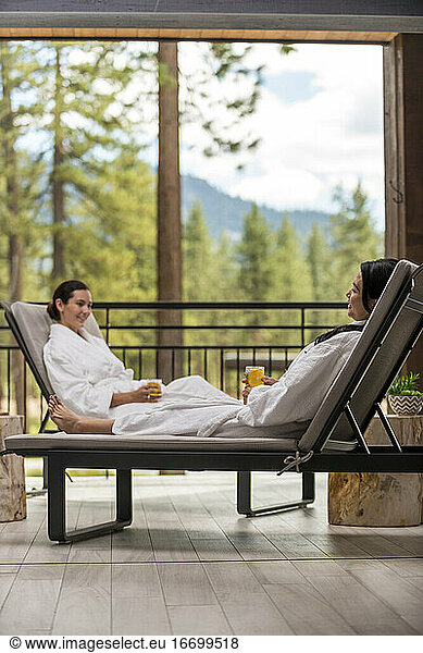 Two women relaxing at the Spa at Edgewood in Stateline  Nevada.